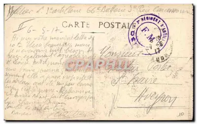 Stara pocztówka Militaria Kwatera artylerii Carcassonne — Rewers