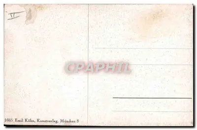Dziecko w tradycyjnym stroju wspinające się po drabinie ku lunie — Emil Kohn, seria 1665 — Rewers