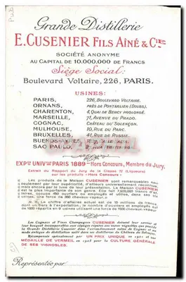 Flessen van Cusenier — Eerste Merk van de Wereld — Grande Destillerie E. Cusenier Fils Aîné & Cie — Achterkant