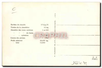 Franse locomotief N° 140-103 — type Consolidator — Serie 140-101 — Uitgever F. F. Paris — Achterkant