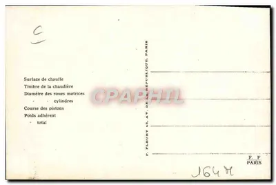 Locomotiva francesa n° 140-501 — tipo Consolidador — editor F. Fleury, Paris, série C14z — Verso