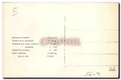 Locomotiva N° 120-794 — Compagnie de l'Ouest — Série 120-751 a 120-881 — Editor F. F. — Verso