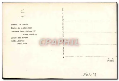 Locomotiva n° 78 — Série 51 à 100 Ouest, devenue 21-641 à 21-675 — Editor F. Pleuret, Paris — Verso