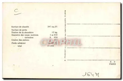 Locomotiva francesa — Série 141-250 — Editor F. Fleury, Paris — Verso