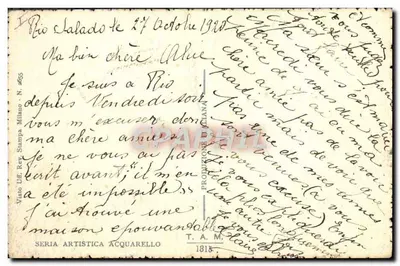 Navios a vela ao entardecer — Rio Salado — Visto Uff. Reg. Stampa Milano, N. 465 — Verso