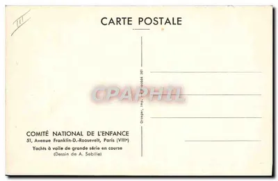 Yachts à voile de grande série en course — Dessin de A. Sebille — Comité National de l'Enfance, Paris — Rewers