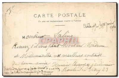 Châlons-sur-Marne — Caserne do 25º Regimento de Artilharia — L. Coex, editor, Châlons-sur-Marne — Verso