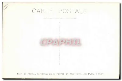 Frota de guerra — navegação em mar agitado — Editor II Emery, Papelaria da Flotilha 44, Rua Chevalier-Paul, Toulon — Verso