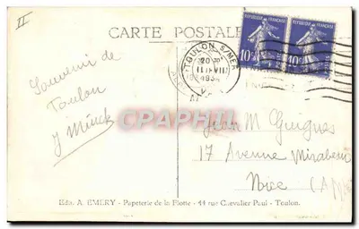 Crucero de 10.000 toneladas en línea — Edición H. EMERY, Fot. - TOULON — Reverso