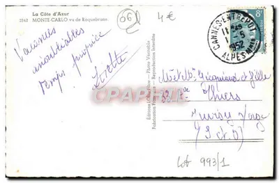 Monte-Carlo widziana z Roquebrune — Wydawnictwo Lob-Alice — nr 2542 — Rewers