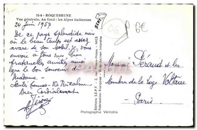 Roquebrune-Cap-Martin — Pejzaż ogólny, Alpy włoskie w tle — Wydawnictwo S.E.P.T. - 2, rue Alexis-Mossa - Paryż — Rewers