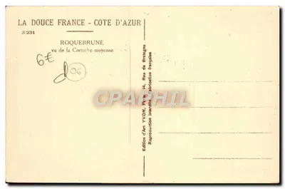 Roquebrune — widok z południowej cienistki — Wydawnictwo Art YVON, n°3/231 — Rewers