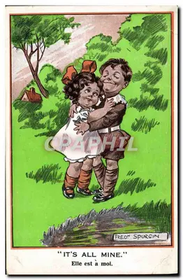 Crianças se beijando — 'IT'S ALL MINE.' — Fred Spurgin, série 'Kiddoo'