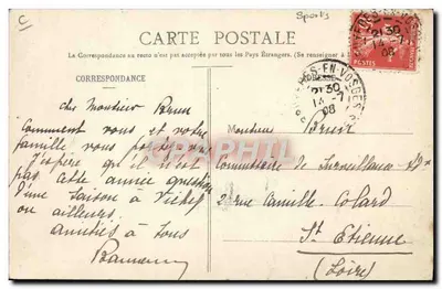 Los Vosgos pintorescos — Un grupo de esquiadores que parte de la estación de Gérardmer — Editor Houssaye et Eiret, n°350 — Reverso