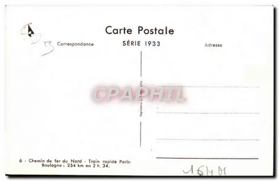 Trem a vapor do Chemin de fer du Nord — Estação de Boulogne — Série 1933 — Verso