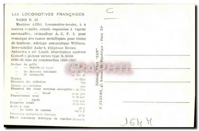 Locomotora Nord B.52 — Ediciones F. Fleury, serie XI — Reverso