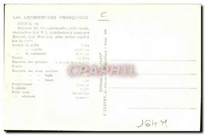 Locomotiva francesa ETAT C 108 — Editor F. Fleury, Paris — Verso