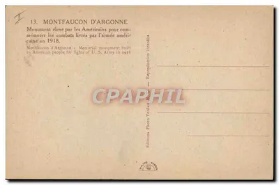 Montfaucon d'Argonne — Monument erguido pelos Americanos para comemorar os combates travados pelo exército Americano em 1918 — Editions Photo Verdun — Verso