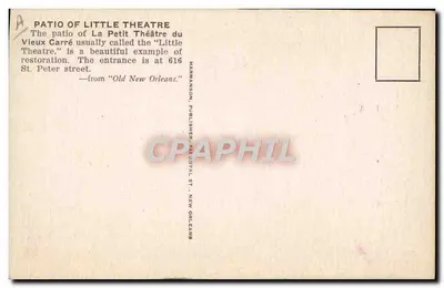 Pátio do Pequeno Teatro — Velha Nova Orleans — M.H. Hobbs, 1939 — Verso
