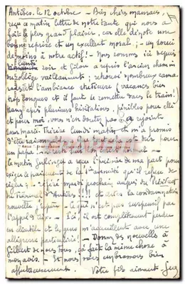 Antibes — vista del villaggio con chiesa e cipressi — editore Rella — Verso
