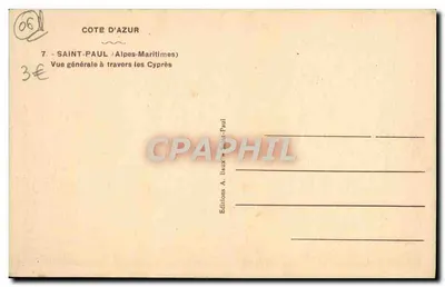 Saint-Paul (Alpes-Maritimes) — Ogólny widok przez cyprysy — Wydawnictwo A. Baux - Saint-Paul — Rewers