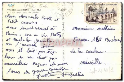 Vaires-sur-Marne — canto de pesca — Combière Imp. (S.-et-L.) — Verso