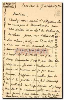 Provins (S.-et-M.) — Dôme Saint-Quiriace — Tarjeta postal firmada 'Stator' con mensaje manuscrito — Reverso