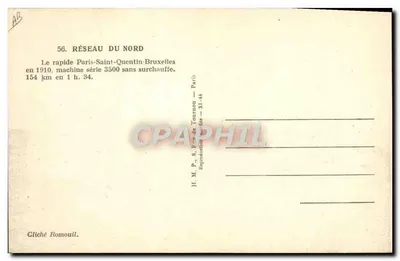 Trem a vapor série 3500 — Rede do Norte — Paris-Saint-Quentin-Bruxelas em 1910 — Verso