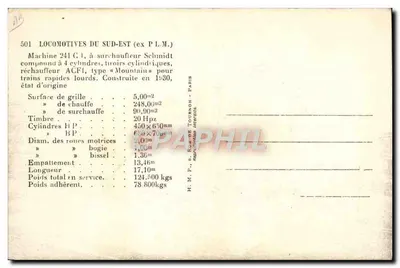 Locomotiva 241 P — Sud-Est — H. M. P. & Rue de Tournon, Paris — Verso