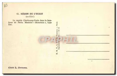 Cherbourg-Paris — Trem rápido na periferia de Paris — H. M. P., Paris — Verso