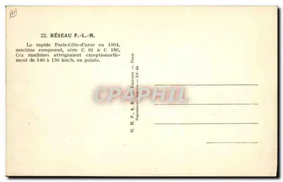 Tren de vapor — Red P.-L.-M. — H. M. P., París — Reverso
