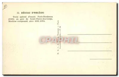 Speciale testtrein Parijs-Bordeaux — (1909) op de station Saint-Pierre-des-Corps — Netwerk van Orléans, serie 4001-4084 — Achterkant