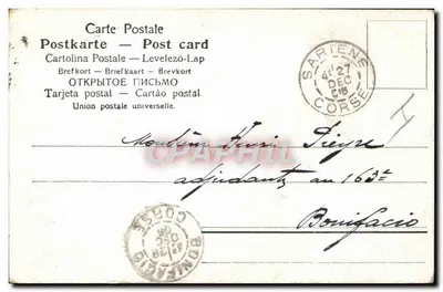 Statek żaglowy — Molo w Sartène — Karta pocztowa uniwersalna — Rewers