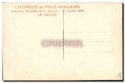 Desfile dos Poilus vencedores — 14 Julho 1919 — L'Apothéose dos Poilus Vencedores — Verso