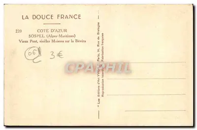 Sospel — Stary Most, stare Domki nad Bèvèra — La Douce France, n°220 — Rewers
