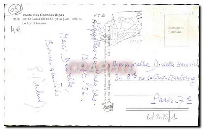 Castillo de Queyras — Fuerte sobre roca — Ediciones de Francia, n° 3618 — Reverso