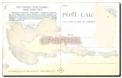 Prigione Città (The Tombs) — New York City — The American Art Publishing Co. n°48 — Verso