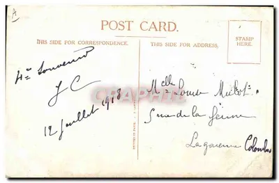 Menina com dois gatos e um papagaio — Abri 4 lugares — desenho de Right, 1934 — Verso