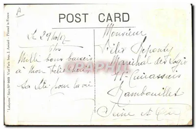 Crianças em traje de festa e de polícia — O desistente abandonado — Lafayette, série N° 009, Impressora J. Amiard, Paris — Verso