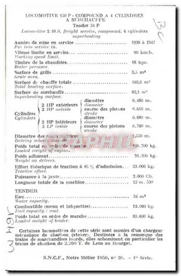 Kompound-Lokomotive 150 P mit 4 Zylindern — S.N.C.F., Unser Beruf 1950, Nr. 20 — 1. Serie — Rückseite