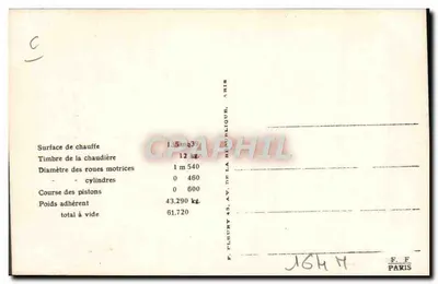 Locomotiva n° 32-016 — Série 32-011 — Estado (C 168) — Editor F. Fleury, Paris — Verso