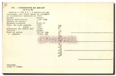 Locomotiva elettrica 242 BE I — Sud-Est — H. M. P. Parigi — Verso