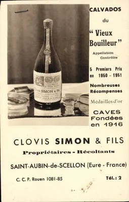 Calvados du 'Vieux Bouilleur' — Clovis Simon & Fils, Saint-Aubin-de-Scellon — publicité 1950-1951