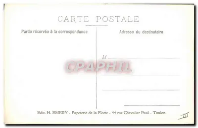 Vista de navios de guerra no mar — Editor H. EMERY, Toulon — Verso