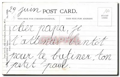 Menina com um grande laço vermelho — Freda Spurgin — Inter-Art Co. No. 199 — Verso