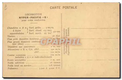 Stara pocztówka Locomotywa Pociągu Wyświetlanka Międzynarodowa Paryż 1937 Projekt Hyper Pacific — Rewers