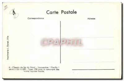 Locomotiva Pacific — série 3.1251-3.1290 — Chemin de fer du Nord — Tipo 1930 — Verso
