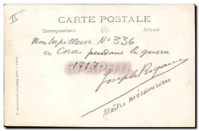 Navio de guerra n° 336 — Corse durante a guerra — R. Gantierinot, Vassplug et Cie — Paris — Verso