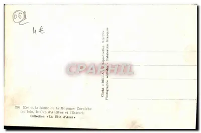 Eze i Trasa Średniej Korniche — (w oddali, Kap Ciepłej i Estérel) — Cliché Rella, nr 296 — Rewers
