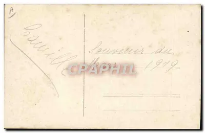 Cinco hombres en una trineo nevado — recuerdo 1919 — A. Bauriill — Reverso